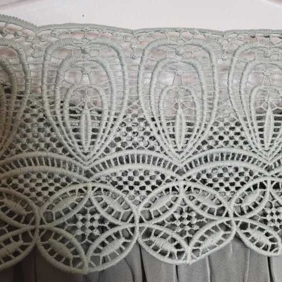 Self Portrait Bardot Lace Shouldered Maxi Dress Ice Grey Size 2 - Picture 4 of 12